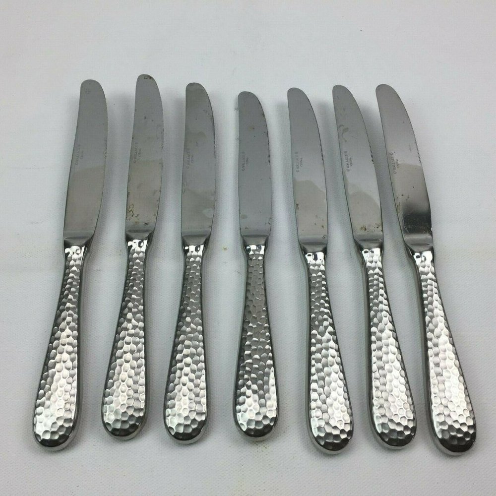 7 Dinner Knives Wallace Brooklyn Hammered 18/10